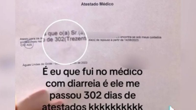 Paciente recebe atestado médico de 300 dias por engano e viraliza
