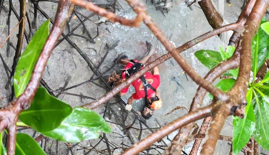 Suspeito de assalto pula de ponte para fugir e fica atolado