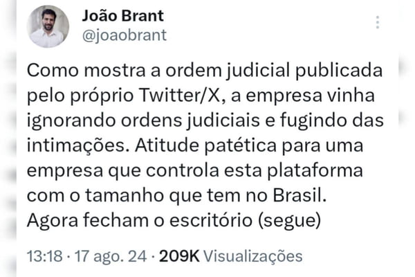 Para secretário do governo, X foi “patético” e pressiona reação do STF