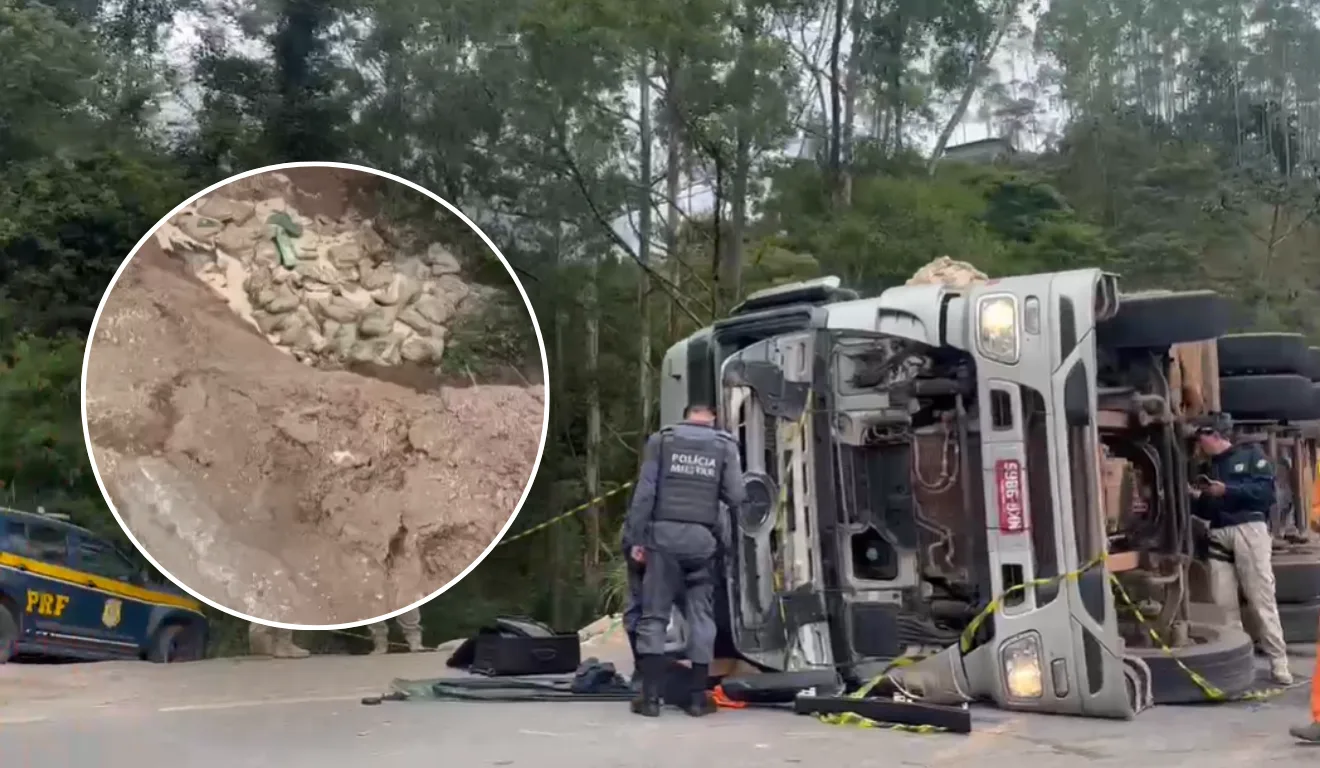 Carreta com carga de maconha tomba na BR-262 e droga é furtada; veja o vídeo