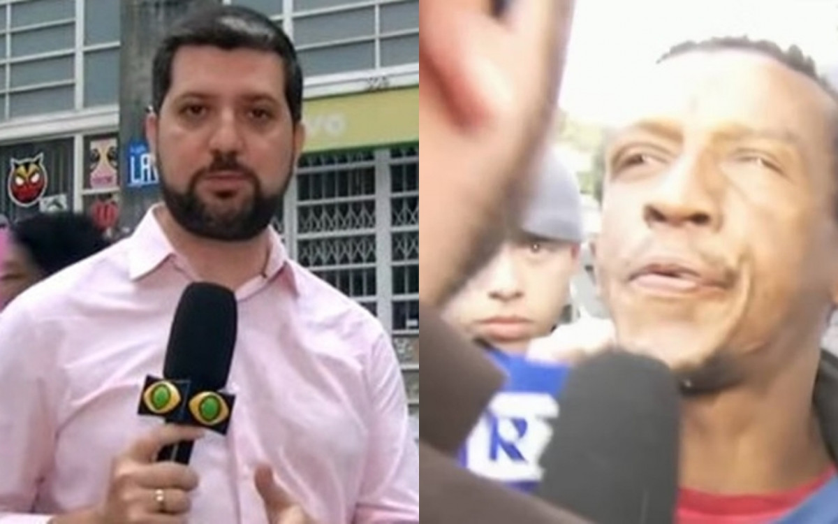 Suspeito de assassinato cospe na cara de repórter da Band